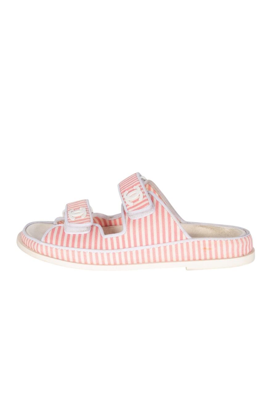 CHANEL Pink and White Striped CC Logo Sandals Size 37